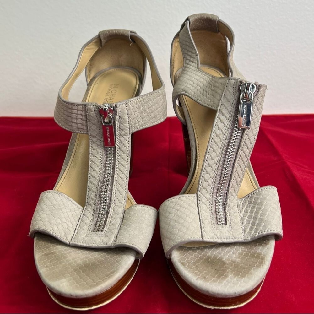 Michael Michael Kors Berkeley Snakeskin Leather T-Strap Platform Sandals, 8 - Picture 5 of 14